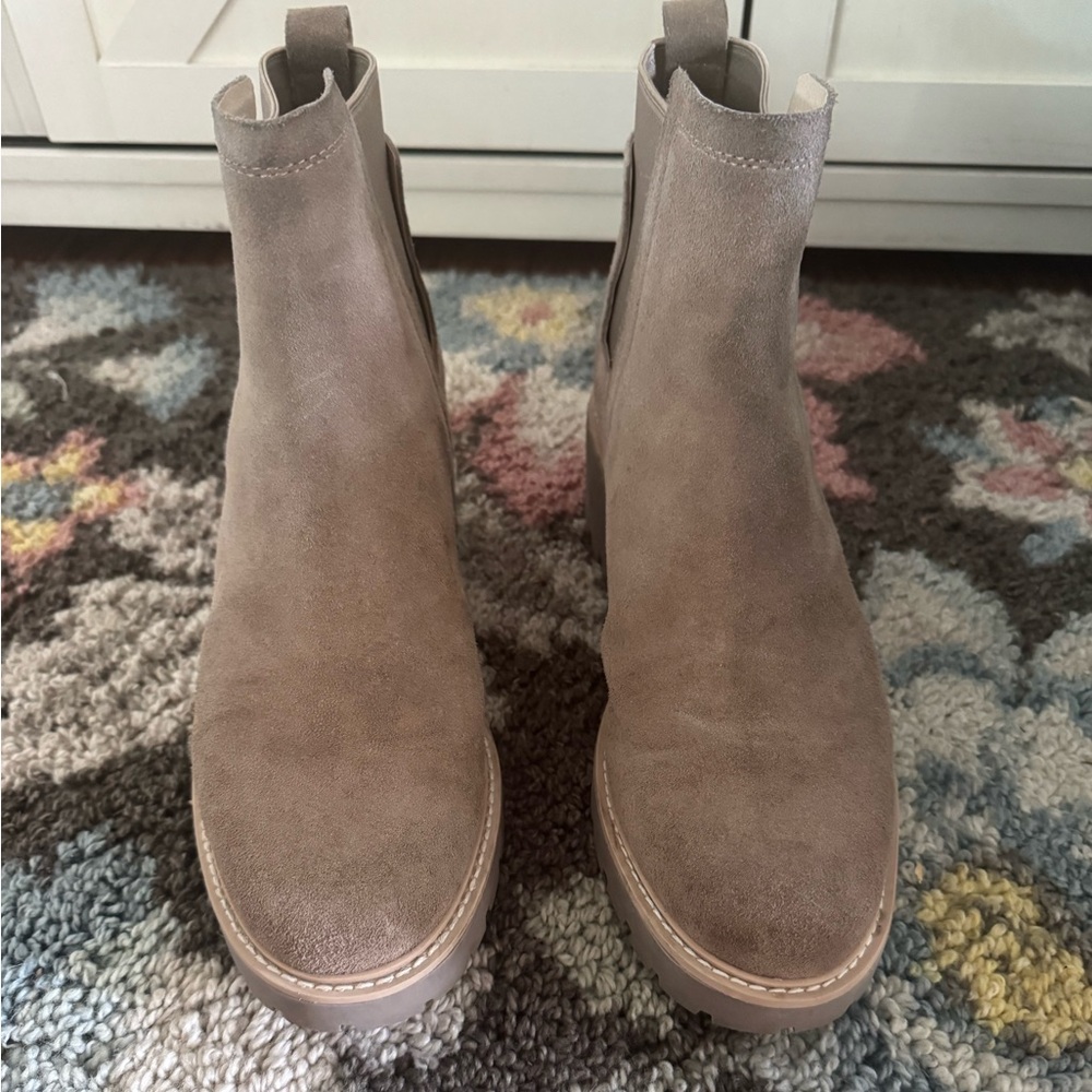 Dolce Vita Taupe Suede Chelsea Booties